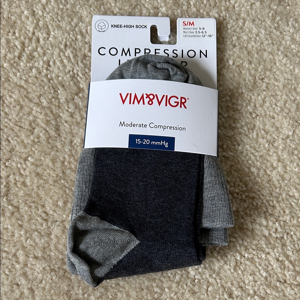 NWT Men/Women’s Gray Compression Knee Socks, S/M